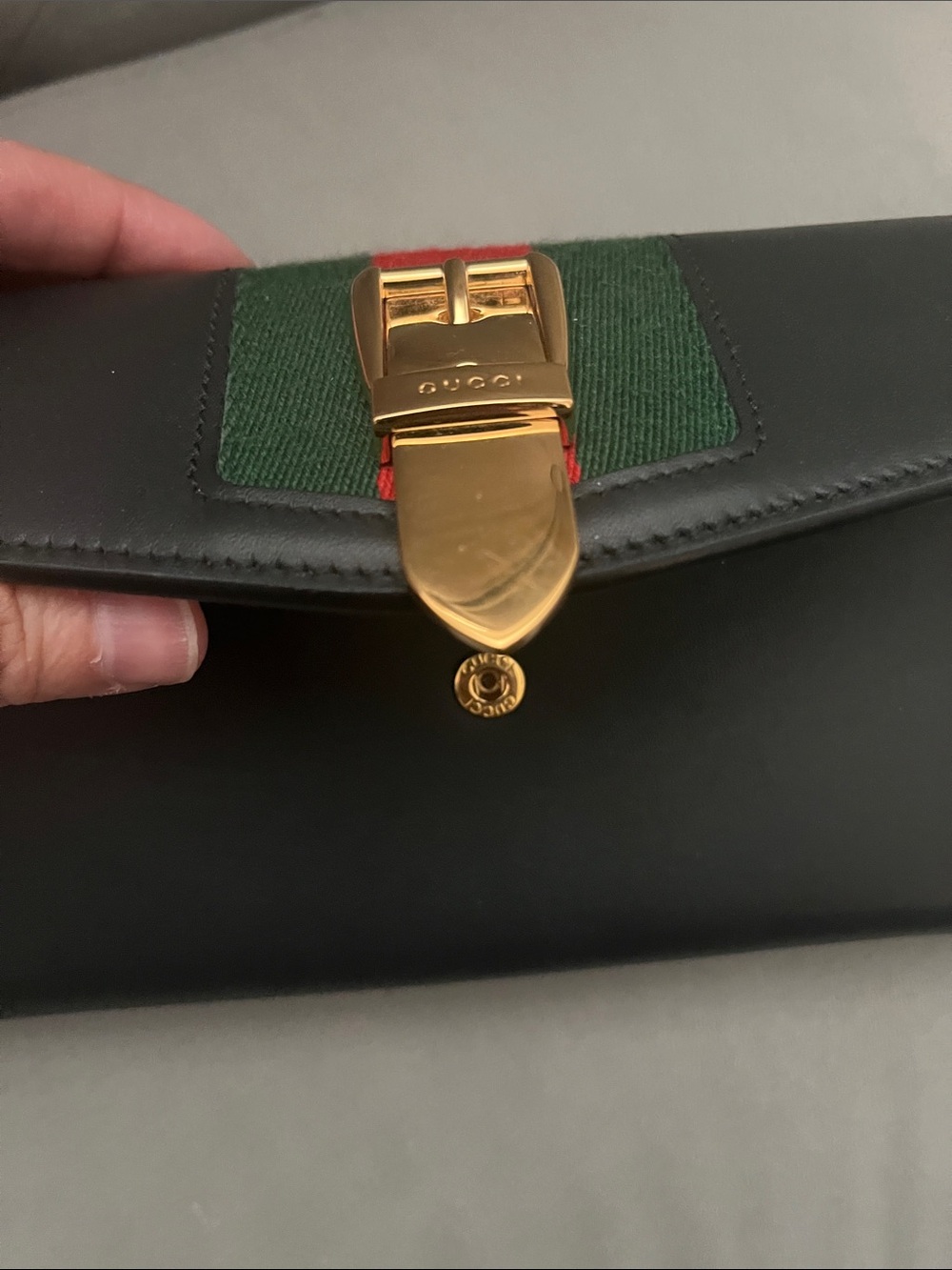 Gucci Black Leather Wallet with Green and Red Web Stripe and Gold Hardware - Picture 9 of 12
